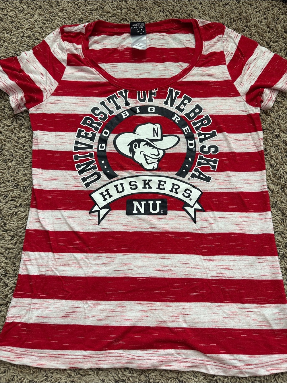 University of Nebraska Huskers Red & White Striped Short Sleeve Tee